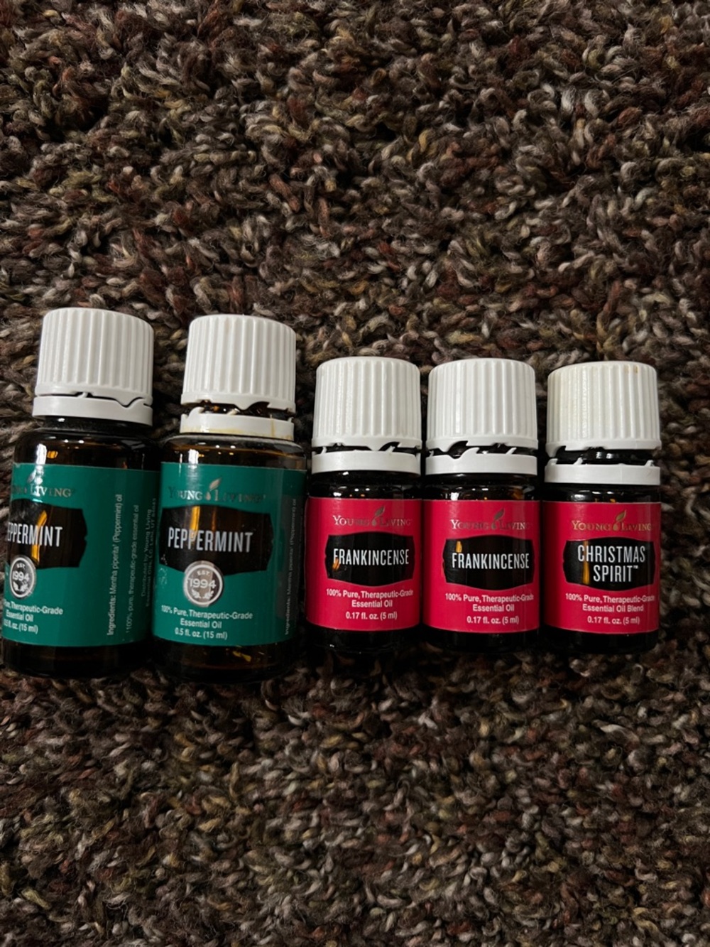 Young Living Peppermint, Christmas Spirit & Frankincense Essential Oils